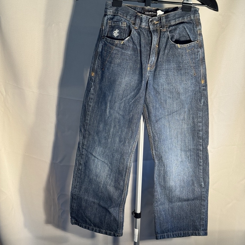 Rocawear Jeans Boys‎ 10 W27 Blue Denim Baggy Y2K Embroidered Logo